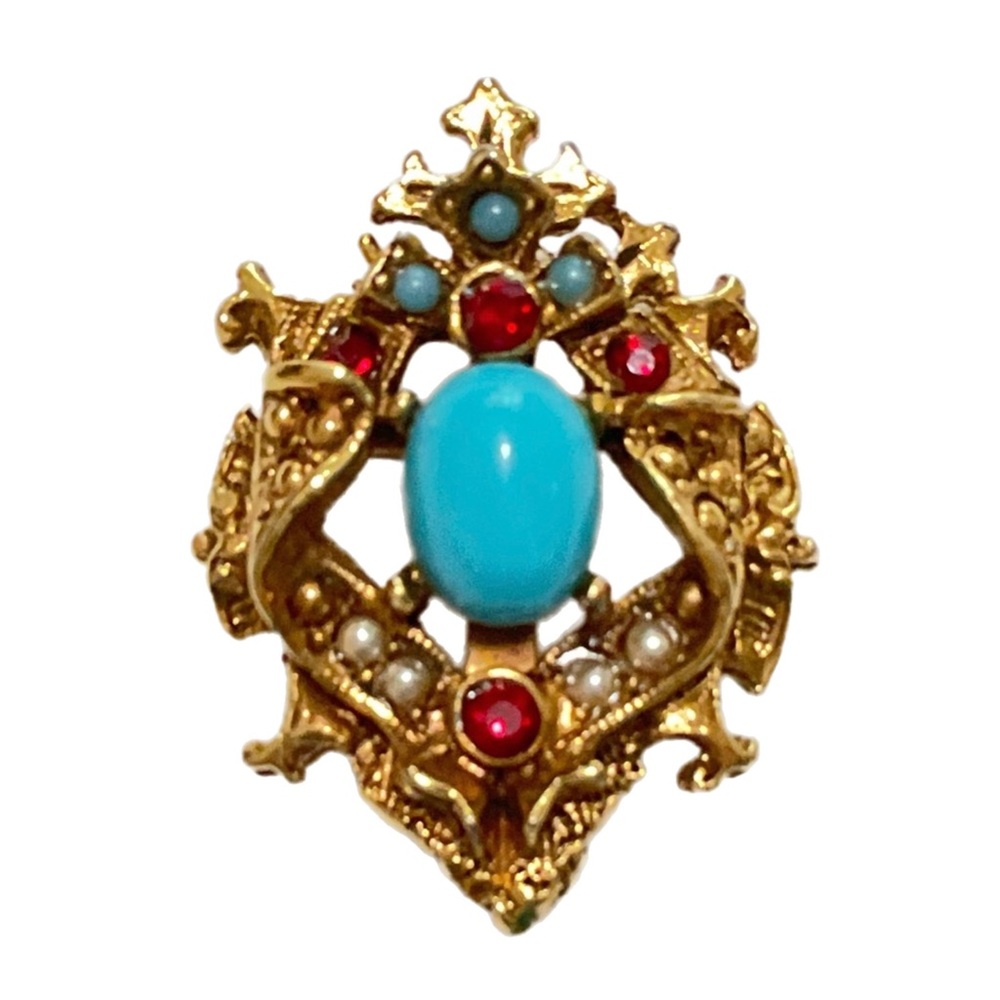 Vintage ART© Small Brooch / Pin - Turquoise Cabochon